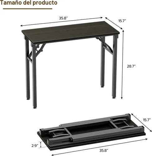 Miniatura 3 de TEMI Mesa de Computadora Pequeña Mesa Plegable - Escritorio de Oficina Plegable de 35.8", Sin Ensamblaje, Perfecto para Espacios Pequeños