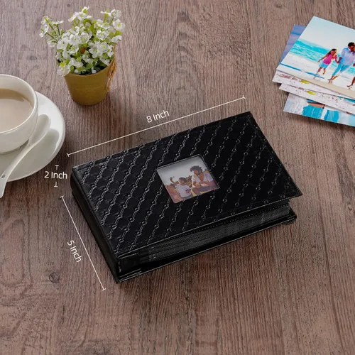 Miniatura 3 de Mublalbum Álbum de fotos pequeño de 4 x 6 pulgadas, 100 fotos, cubierta de cuero, libro de fotos con bolsillos horizontales para bebé, boda, Negro