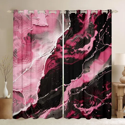 Miniatura 22 de Feelyou Cortinas abstractas para dormitorio, sala de estar, cortinas opacas de oscurecimiento negro y azul, con estampado de mármol, 2 paneles de 38