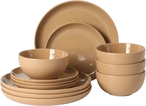Miniatura 14 de Gibson Home Dempsey Road - Juego de vajilla de gres de 12 piezas – Servicio para 4, platos y cuencos redondos negros, juego moderno de platos