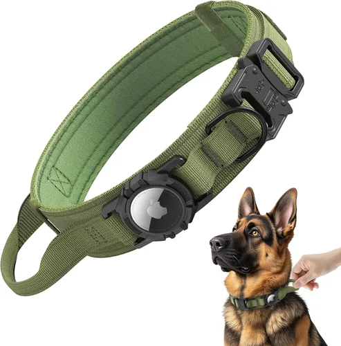 Miniatura 9 de Collar para perro Airtag mejorado, impermeable, ajustable, de nailon con soporte para AirTag, asa de control y hebilla de liberación rápida