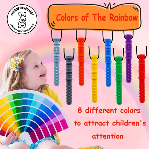 Miniatura 5 de Collares masticables sensoriales para niños, 8 piezas con forma de cilindro, juguetes masticables sensoriales para niños con autismo, niñas y niños