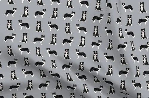 Tela con diseño de flores de la marca The Yard – Bordado Collie perro raza mascotas amantes de perros grises Collies impreso en tela de gasa –