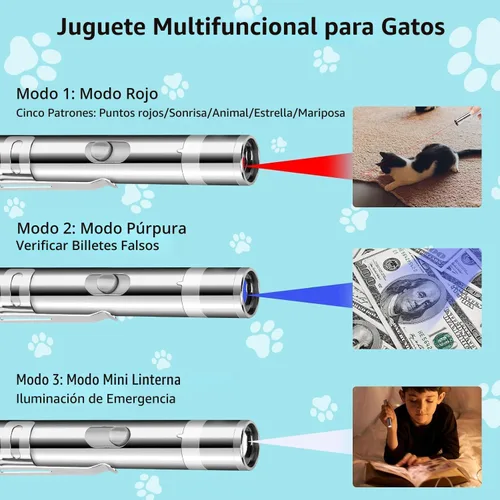 Miniatura 5 de Waputne Juguete para gatos de interior, juguetes recargables por USB con 7 patrones ajustables, juguetes interactivos de persecución para gatos