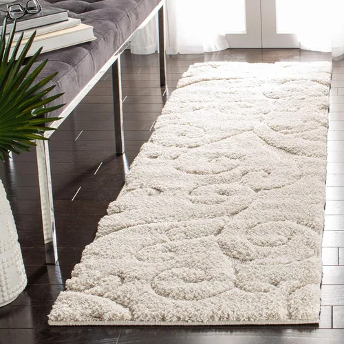 Miniatura 30 de SAFAVIEH - Alfombra de la colección Florida Shag - 10 pies redonda, color crema y beige, diseño de pergamino, no suelta pelusa y fácil de limpiar