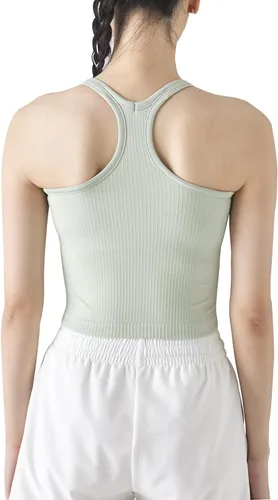 Miniatura 36 de sphinx cat - Camiseta corta de entrenamiento para mujer, camiseta sin mangas, acanalada, con espalda cruzada y brasier integrado