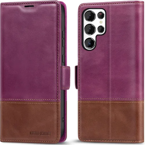 Miniatura 21 de KEZiHOME Funda para Galaxy S23 Ultra, de cuero genuino [bloqueo RFID], funda tipo cartera, ranura para tarjetas con tapa magnética y soporte