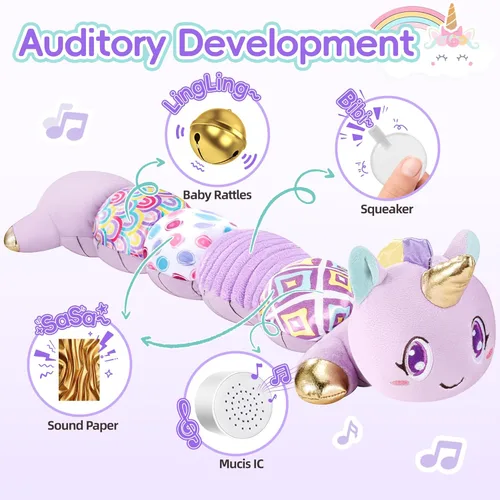 Miniatura 2 de Juguetes de bebé unicornio 6-12 meses Juguetes musicales de peluche para bebés recién nacidos Juguetes sensoriales para tiempo de barriga para bebés