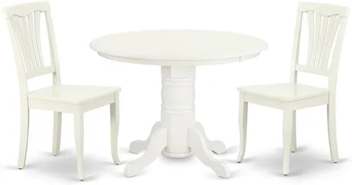 Miniatura 7 de East West Furniture Shelton - Juego de cocina de 3 piezas para espacios pequeños contiene una mesa de comedor redonda con pedestal y 2 sillas