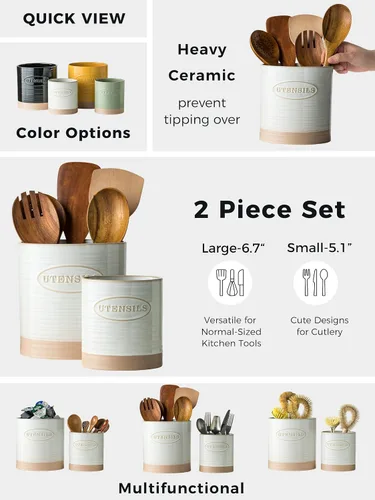 Miniatura 2 de YHOSSEUN Juego de 2 soportes para utensilios de cocina, de cerámica para encimera de cocina, 6.7 pulgadas + 5.1 pulgadas, soporte para espátula