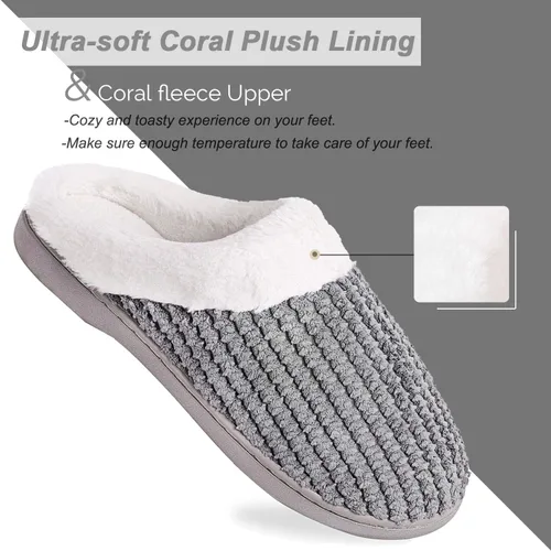 Miniatura 8 de Pantuflas de espuma viscoelástica para mujer cómodo vellón forrada de lana de felpa para interiores y exteriores