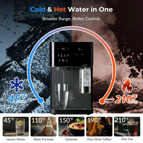 Miniatura 3 de iSpring Fabricante de agua con gas con filtro de agua de ósmosis inversa UV, caliente y fría para encimera, eliminación de PFAS y TDS, monitor TDS