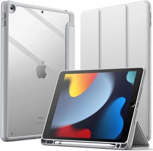 Miniatura 10 de JETech Funda para iPad de 10.2 pulgadas (9ª/8ª/7ª generación, 2021/2020/2019) con soporte para lápices, carcasa trasera transparente, soporte