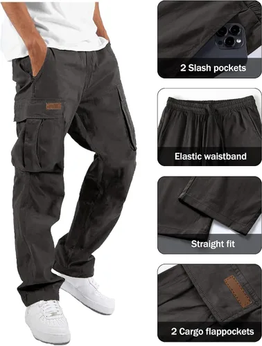 Miniatura 4 de PLEPAN Mens Cargo Pants Casual Hiking Joggers Sweatpants Lightweight Drawstring Work Pants with 4 Pockets