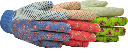 Miniatura 2 de Guantes de jardinería para mujer, jersey de algodón suave, estampado floral, agarre de puntos de PVC, cómodos y duraderos, multicolor, verde, rojo