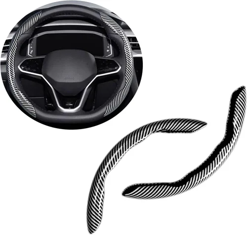 Miniatura 6 de Funda protectora de fibra de carbono antideslizante para volante de automóvil, 2 piezas de 15 pulgadas, accesorios interiores universales