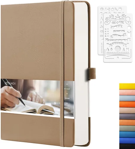 Miniatura 11 de EMSHOI - Cuaderno de puntos, 256 páginas A5, cuadrícula de puntos, papel grueso de 120gsm, 16 páginas perforadas, piel sintética suave, bolsillo