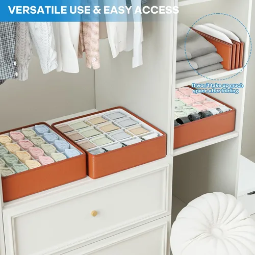 Miniatura 6 de Organizador de cajones de ropa interior de cuero de moda, divisores de armario, 64 celdas (16+24+24+24), caja de almacenamiento de cuero plegable