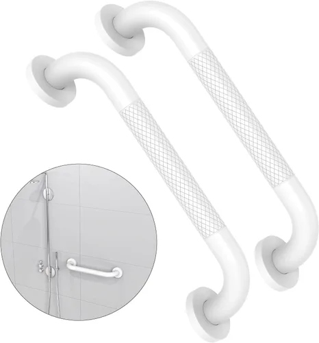 Paquete de 2 barras de regadera de 16 pulgadas - Diámetro de 1.25", mango de barra de regadera de acero inoxidable blanco ZUEXT para baño, barra de