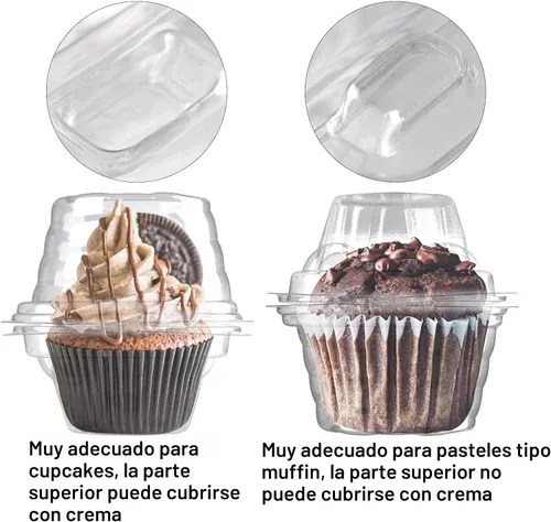 Miniatura 4 de NPLUX Paquete de 25 recipientes individuales para cupcakes, cajas de plástico para cupcakes, soportes apilables para cupcakes