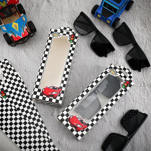 Miniatura 6 de Fuyoooo 24 piezas de regalos de fiesta a cuadros de carreras 12 piezas de gafas de sol negras divertidas, paquete de 12 cajas de carreras a cuadros