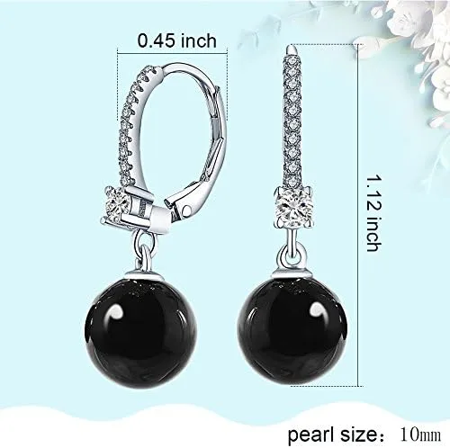 Miniatura 4 de JO WISDOM Aretes de aro de plata de ley 925 con perlas de agua dulce con colgante de perlas auténticas, perlas de imitación, Perla, Circonia cúbica