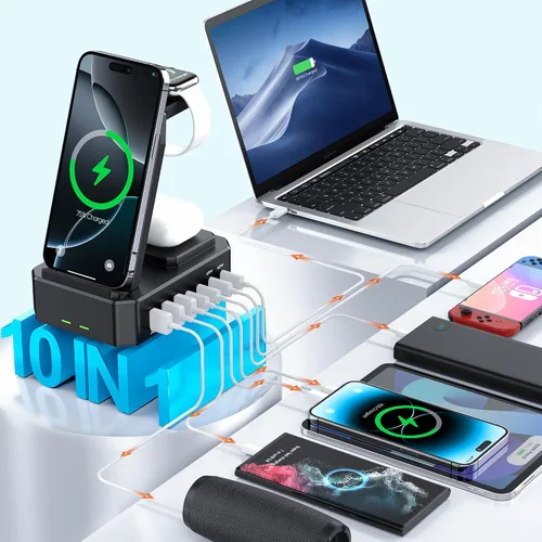 Miniatura 3 de Estación de carga de 300W para múltiples dispositivos Apple, cargador inalámbrico 10 en 1 para iPhone, soporte de carga rápida PD 65W USB C GaN III