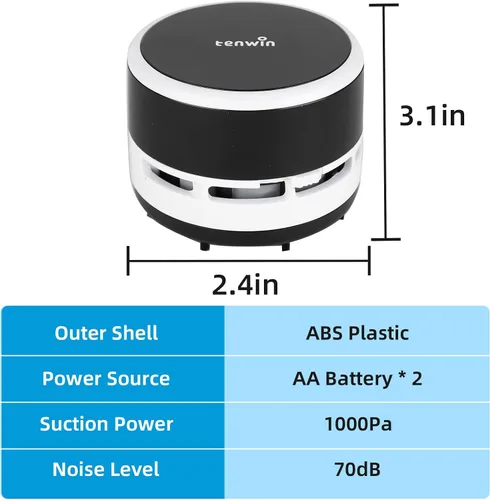 Miniatura 2 de tenwin Mini aspiradora, aspiradora portátil de escritorio inalámbrica, barredora de polvo de mano que funciona con pilas, bajo ruido y fuerte