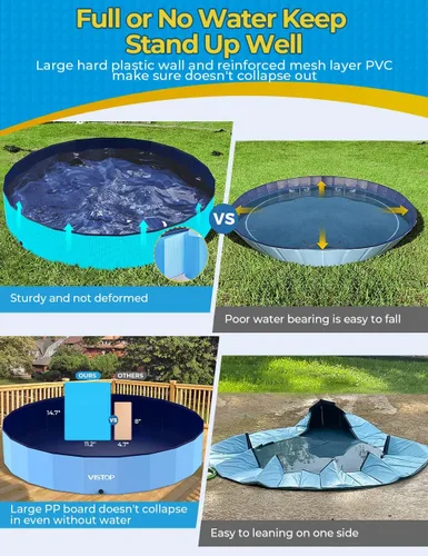 Miniatura 3 de VISTOP Alberca plegable gigante para perros, piscina portátil de plástico duro para perros, gatos y niños, bañera plegable para mascotas, piscina
