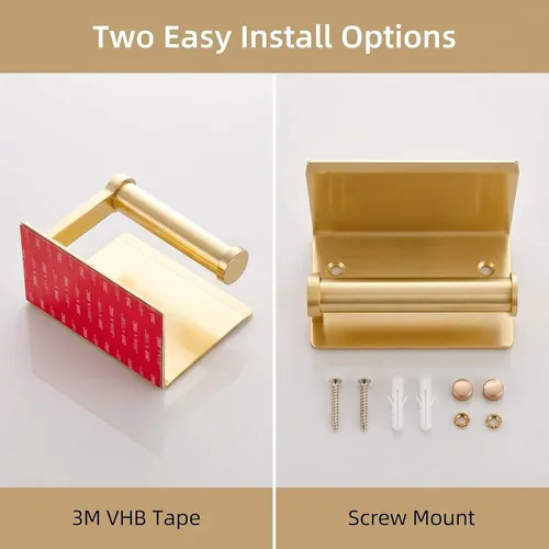 Miniatura 4 de YOUDA Soporte de papel higiénico dorado con estante de montaje en pared, autoadhesivo, sin taladro ni tornillo, aluminio resistente al óxido, ahorro