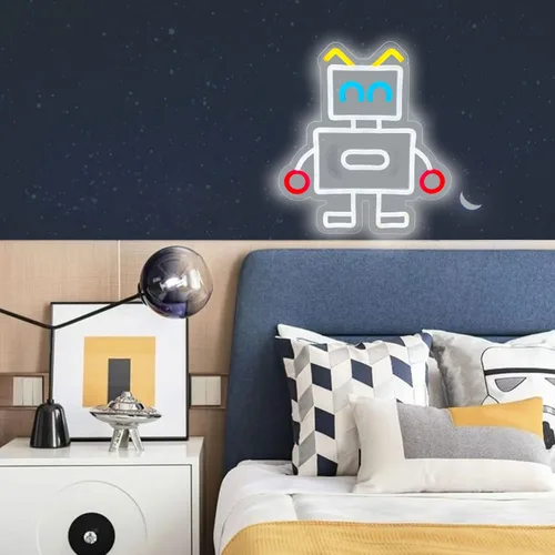 Miniatura 3 de Letrero de neón de robot, adorable y contemporáneo, luz de neón para decoración de sala de estar, letrero de neón para habitación de niños, regalo