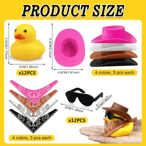 Miniatura 2 de 12 piezas Pato de Vaquero con Sombrero y Gafas de Sol Mini Juguetes de Patitos para Regalo de Fiesta de Cumpleaños de Natación
