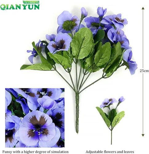 Miniatura 2 de Flores falsas pansy, flores silvestres pequeñas, margaritas de plástico sintético moradas para el hogar, boda, cocina, jardín, centros de mesa