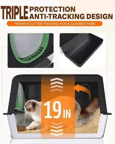 Miniatura 7 de Caja de arena XL de acero inoxidable para gatos con tapa, diseño cerrado de entrada superior, caja de arena grande de metal para gatos equipada