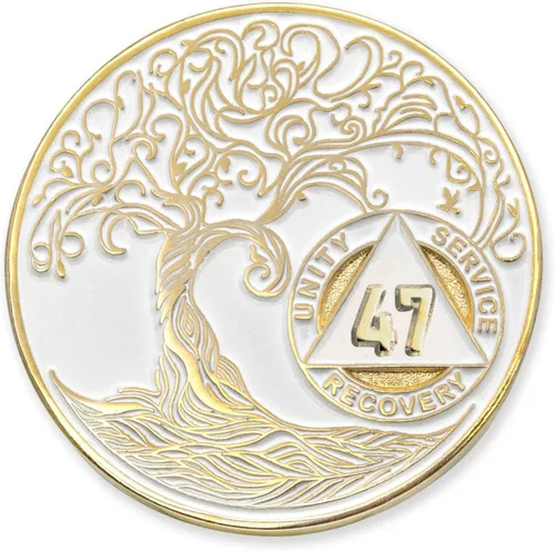 Miniatura 44 de 20 Year Sobriety Mint Twisted Tree of Life - Medallón de recuperación AA chapado en oro, fichas y fichas, color negro