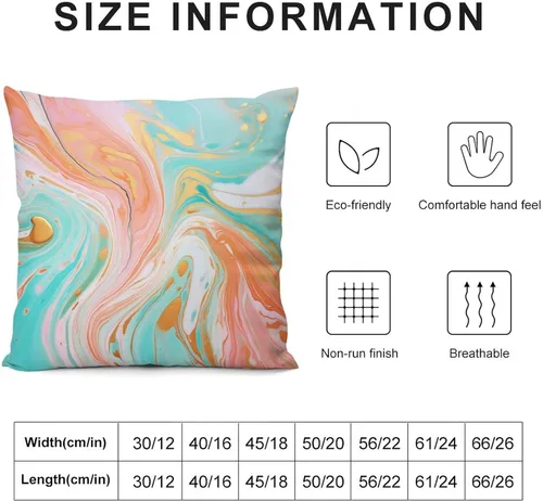 Miniatura 3 de Funda de almohada decorativa abstracta con textura de mármol naranja, rosa y verde, suave, doble cara, 12 x 12 pulgadas, con textura de mármol