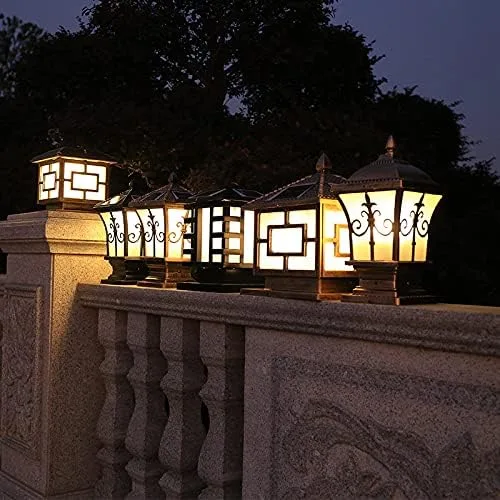 Miniatura 4 de Luz solar LED para exteriores, farol solar de poste de metal estilo vintage LED de iluminación exterior en negro para jardín, patio, poste
