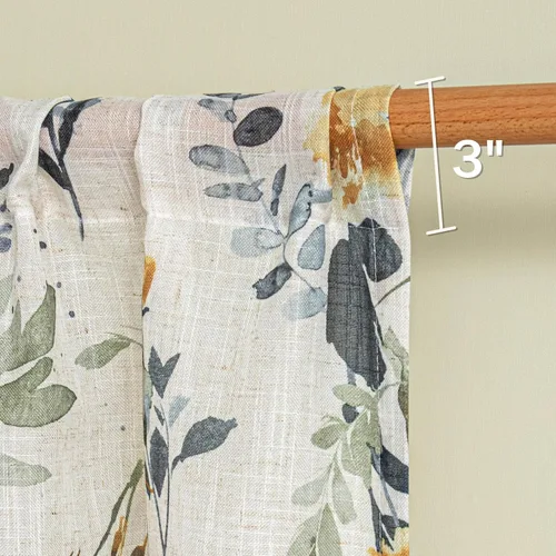 Miniatura 4 de MYSKY HOME Cortinas florales de cocina de 24 pulgadas, cortinas de lino con patrón de flores de granja, bolsillo para barra de filtro de luz aireado
