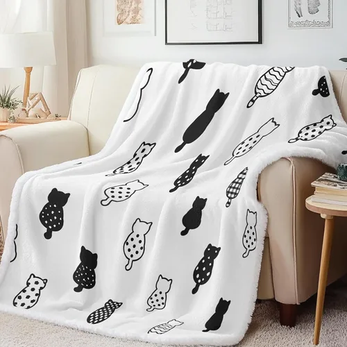 Miniatura 18 de Manta mullida de gato para mujer, manta acogedora de sherpa y gatos, lindas mantas suaves para personas amantes de los gatos, manta de felpa Kawaii