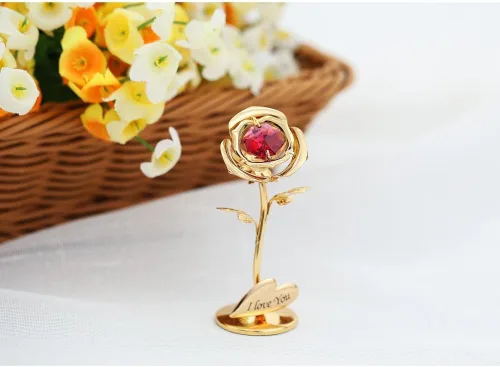 Miniatura 7 de Matashi I Love You Rose Flower - Adorno de mesa chapado en oro de 24 quilates con cristales rojos Arreglo floral de metal Cumpleaños, regalos