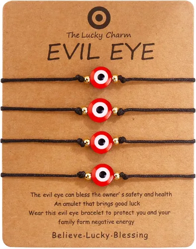Miniatura 13 de SUMMER LOVE Paquete de Pulseras de Mal de Ojo Juego de 4 Tobilleras Cordón Negro Rojo Protección de la Suerte Pulseras Ajustables Hechas a Mano
