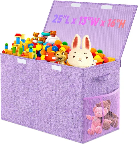 Miniatura 19 de Caja de almacenamiento de juguetes extra grande con divisor de tapa, cofre organizador de juguetes plegable resistente, contenedores cajas cestas