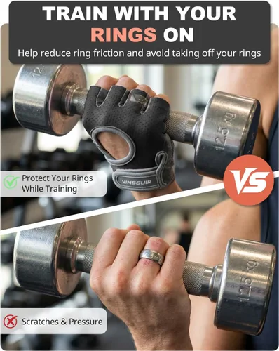 Miniatura 8 de VINSGUIR Guantes de entrenamiento para mujeres y hombres, guantes de levantamiento de pesas transpirables para ejercicio de gimnasio, fitness, Negro
