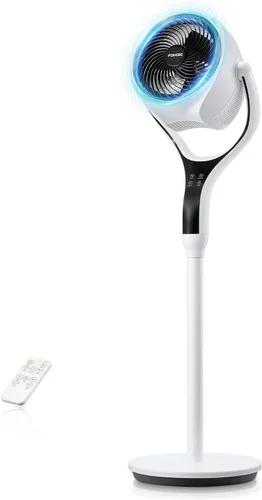FOHERE Ventilador de suelo, ventilador de pedestal oscilante de 120°, ventilador inteligente silencioso con luz LED, altura ajustable de 27-46