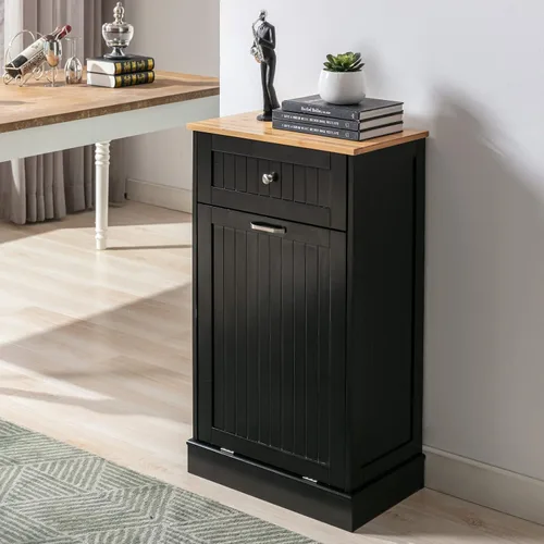 Gitua - Gabinete de basura basculante independiente, gabinete de cocina a prueba de mascotas con cesta de lavandería y tabla de cortar, estación de