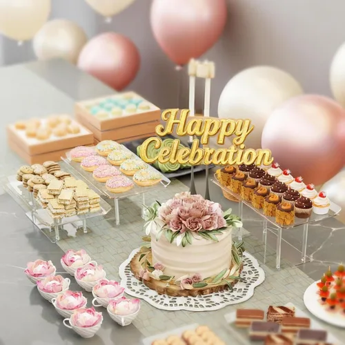 Miniatura 2 de HeiMma Juego de 5 exhibidores de mesa de postre, soportes de exhibición de postres de acrílico transparente para cupcakes, postres, pastelería