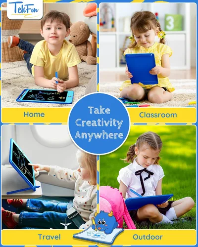 Miniatura 6 de TEKFUN - 2 paquetes de tableta de escritura LCD para niños, tablero de garabatos de 10 pulgadas azul+azul, tablero de dibujo reutilizable