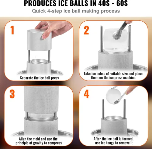 Miniatura 3 de VEVOR Prensa de bolas de hielo, máquina de bolas de hielo de 2.4", kit de prensa de bolas de hielo de aleación de aluminio para aeronaves