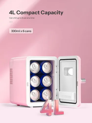 Miniatura 2 de Reemix Mini nevera, 4L/6 latas, enfriador portátil retro para uso doméstico de 120 V y 12 V CC, refrigerador para el cuidado de la piel para Rosa