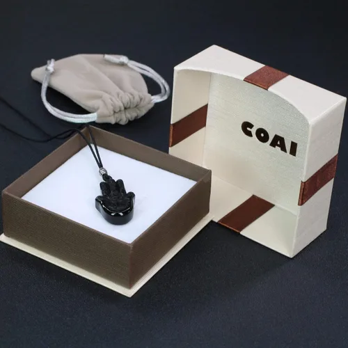 Miniatura 7 de COAI Collar de mano Hamsa curativa de obsidiana negra Piedra